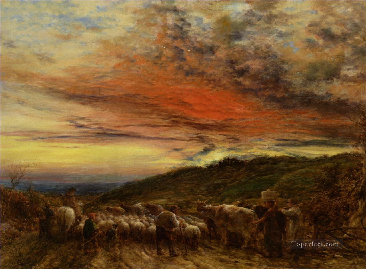 リンネル・ジョン ホームワード・バウンド・サンセット 1861 羊油絵